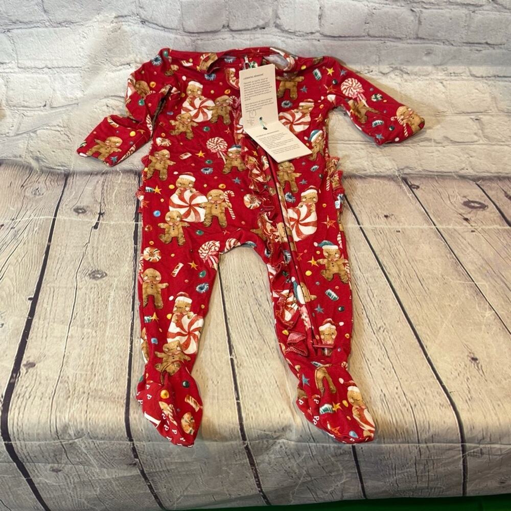 Posh Peanut Gingerbread Man Holiday Ruffle Bamboo Footie